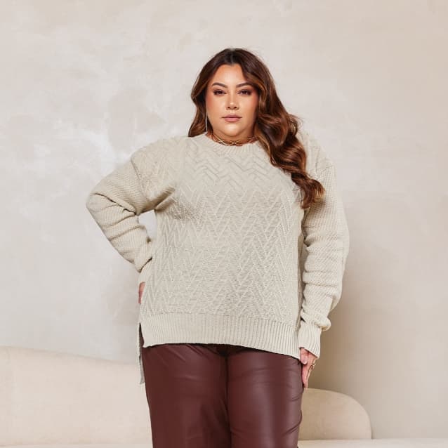 Suéter Feminino Plus Size Tricô Tricot Trabalhado Premium Inverno Frio