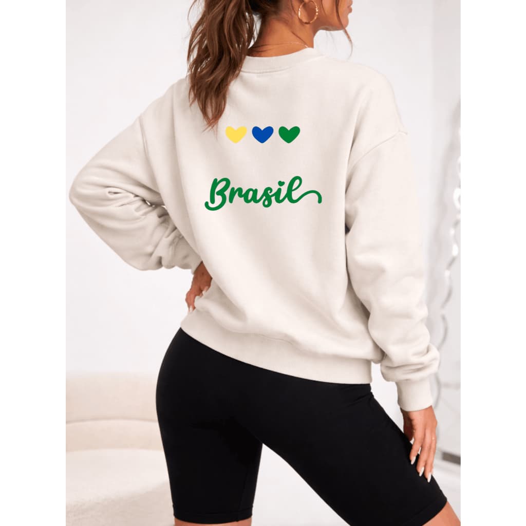 Moletom Careca Feminino Copa Inverno Blusa De Frio Estampado Gola Canelada Brasil Brasa Brasuca Seleção Algodão