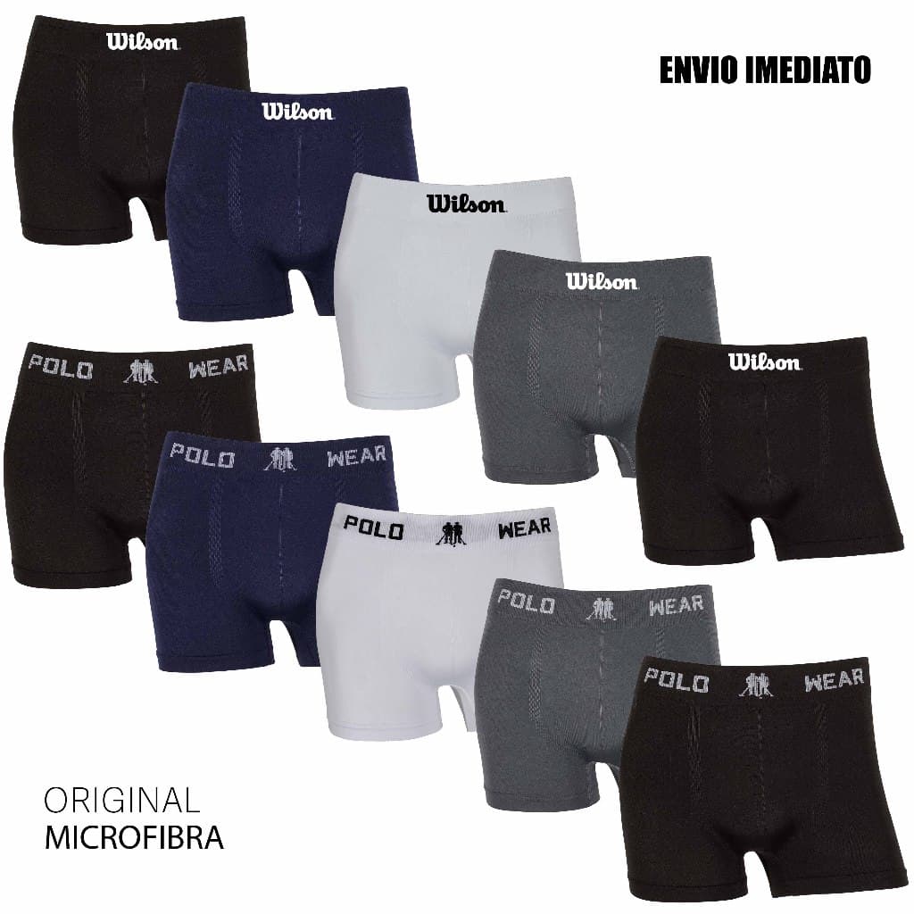Kit 5 ou 10 cuecas boxer microfibra Original marca Polo Wear e Wilson