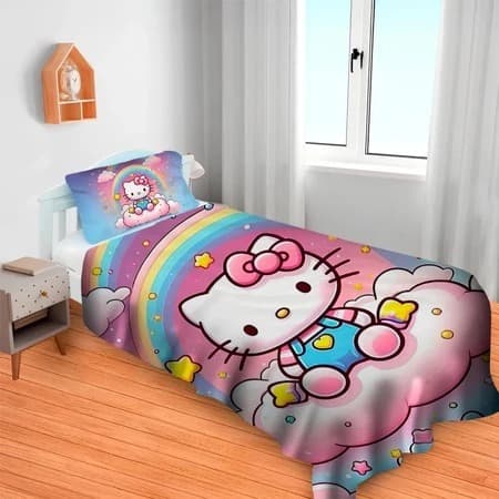Jogo De Lençol Com Fronha Quarto Hello Kitt - Infantil Pronta Entrega Envio Imediato
