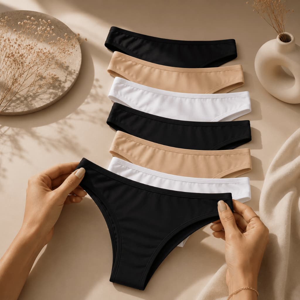 Kit 5/10 Calcinhas Tanga Microfibra Preta e/ou Bege com Forro 100% Algodão
