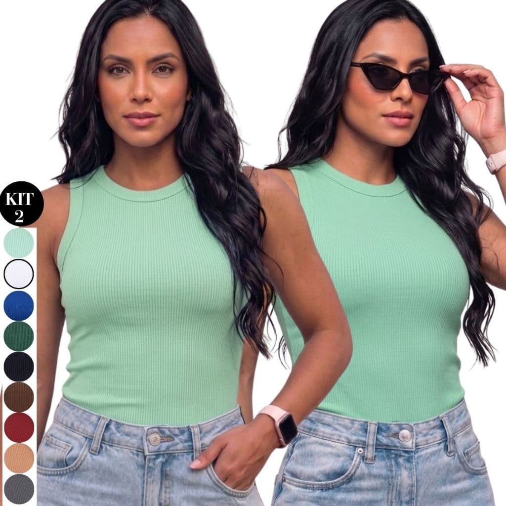 Kit 2 Regata Feminina Canelada Premium Blusa Ribana Básica Casual Confortável