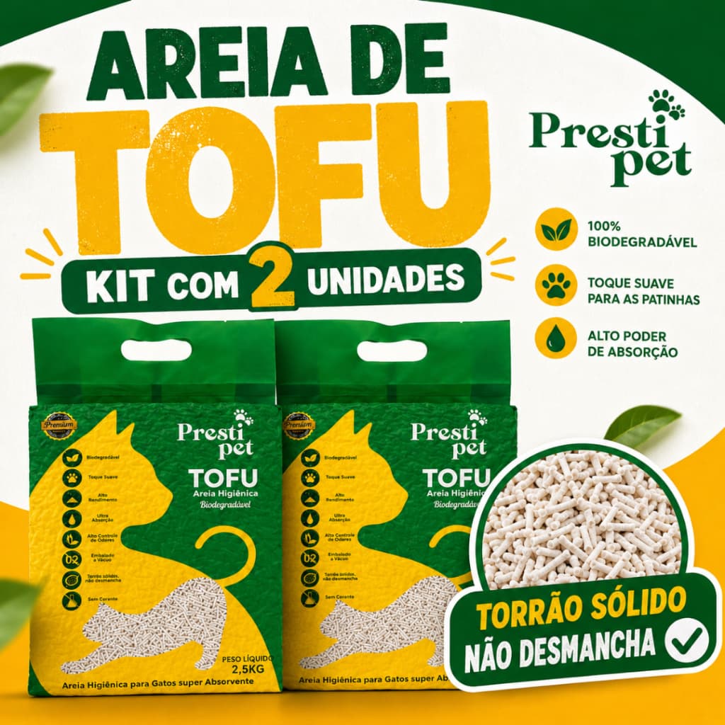 Kit 2 Areia Higiênica Biodegradável de Tofu Presti Pet 5kg