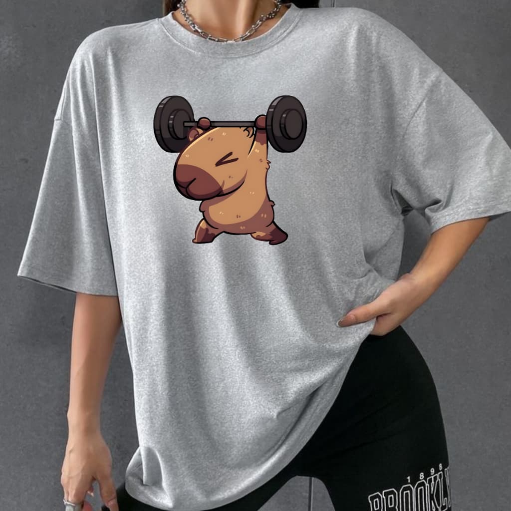Camiseta Capivara Peso Academia Feminina Tendência  Blusa 100% Algodão Delicada Envio Rápido