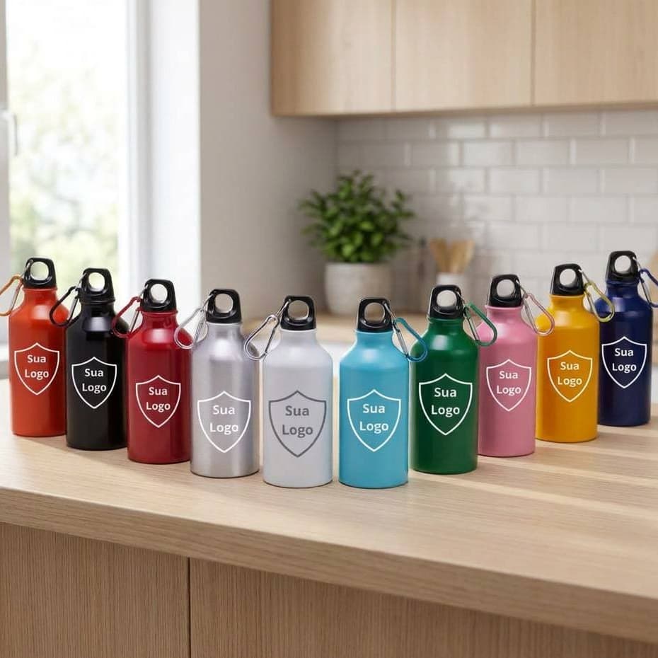 Squeeze Alumínio 420ML Personalizado com Mosquetão | Diversas Cores