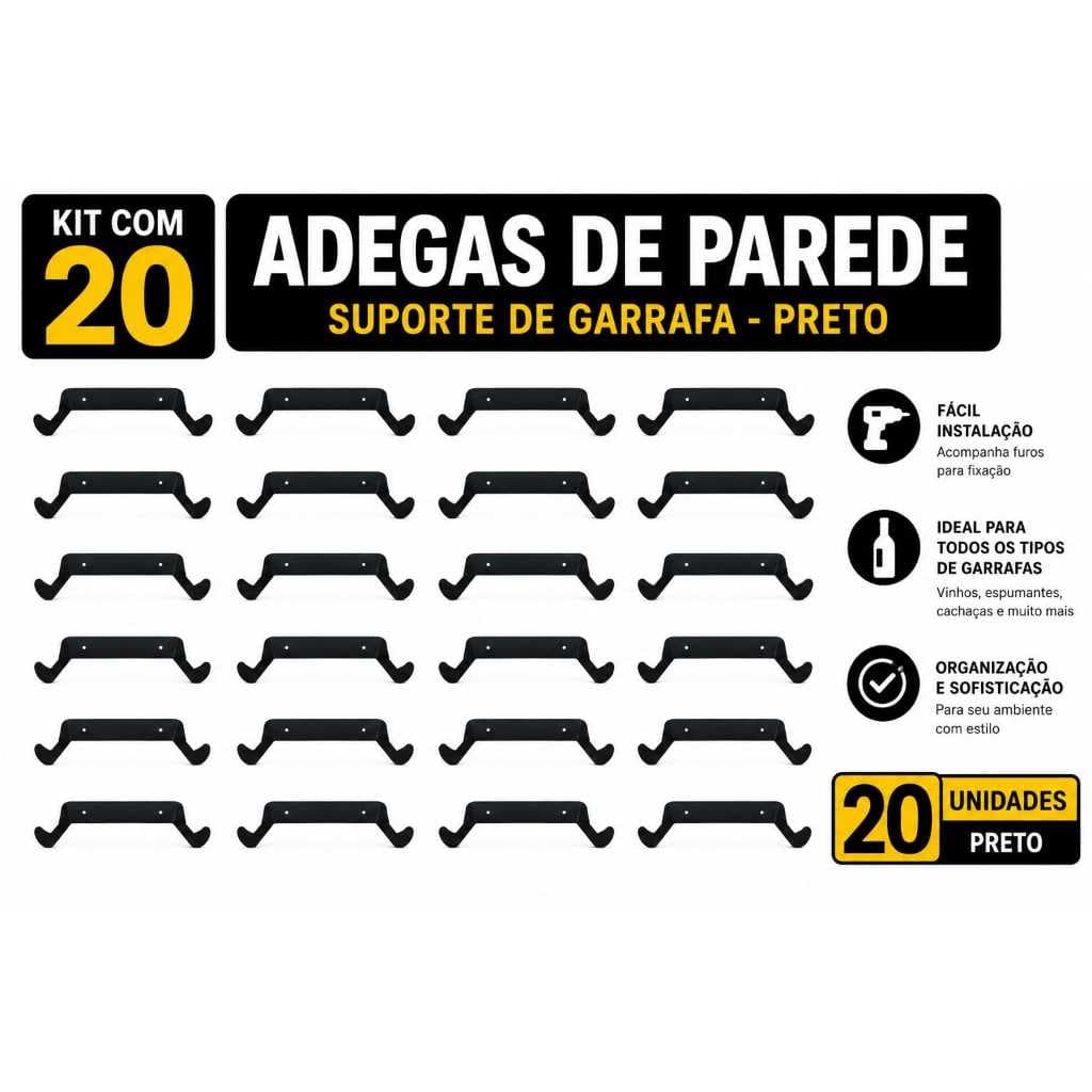 20X Unidades De Suporte P/ 1 Garrafas De Vinho-adega Vertical PRETO