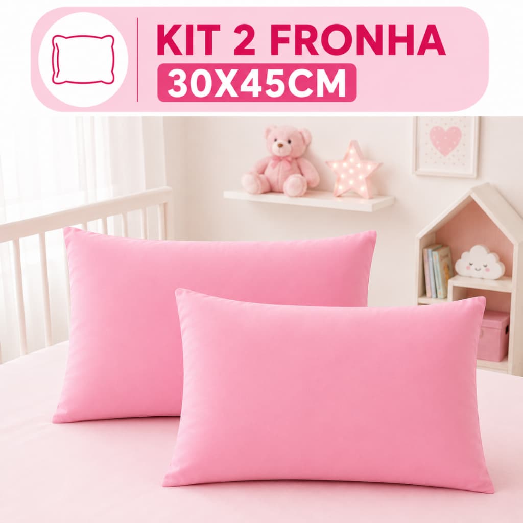 Kit 2 Fronha De Bebe Para Travesseiro Infantil 30 x 45 cm Antialérgica Rosa Menina