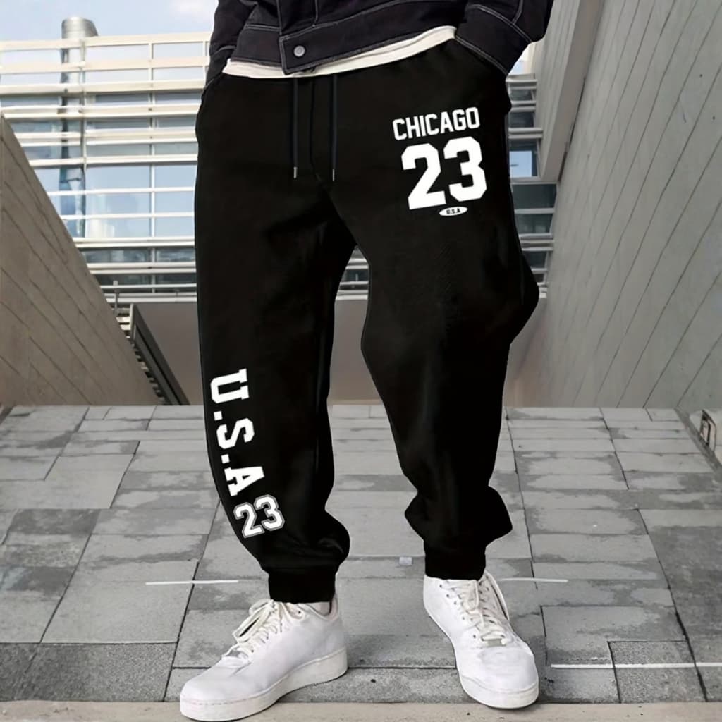 Calça Moletom Masculina Jogger com Punho Estampa  23  Cintura Ajustável Bolso Tendência.