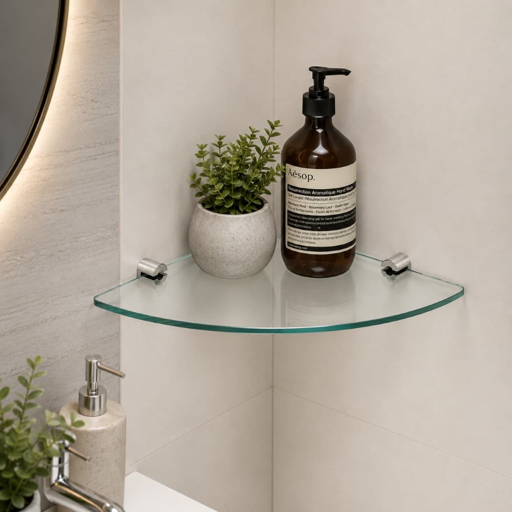 Porta Shampoo Suporte Prateleira Organizadora de Canto Vidro 29cm Banheiro Luxo