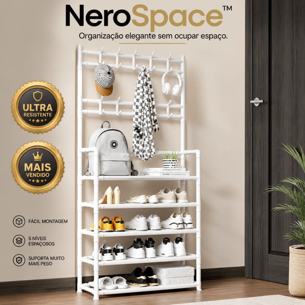 NeroSpace™ Prateleira Organizadora 5 Níveis Multifuncional para Calçados, Roupas e Bolsas – Resistente, Compacta e Econo