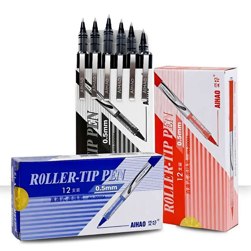 Kit 12 Canetas Roller Tip – Esferográfica 0,5mm, Tinta Líquida, Escrita Suave para Escola