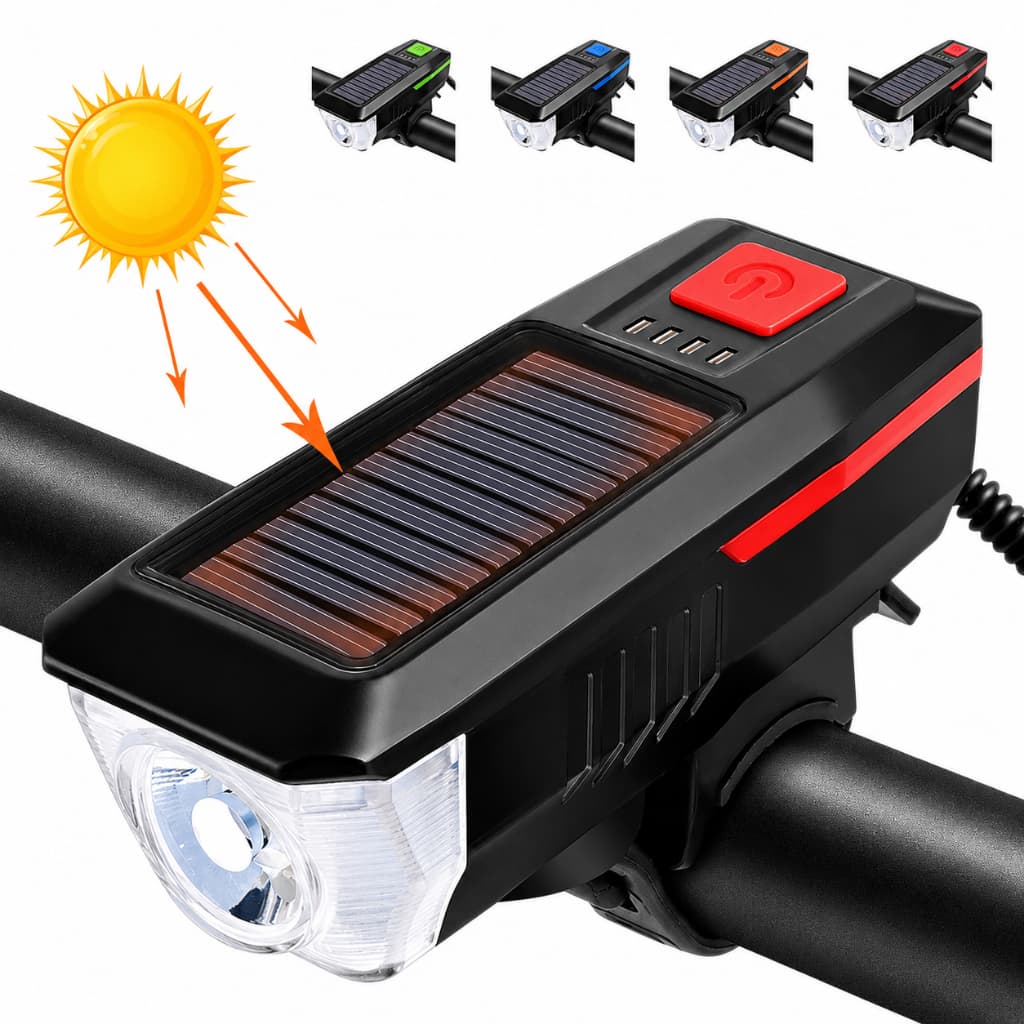 Buzina De Bicicleta Com Farol Lanterna Carregamento Solar Integrado Para Ciclismo Mtb