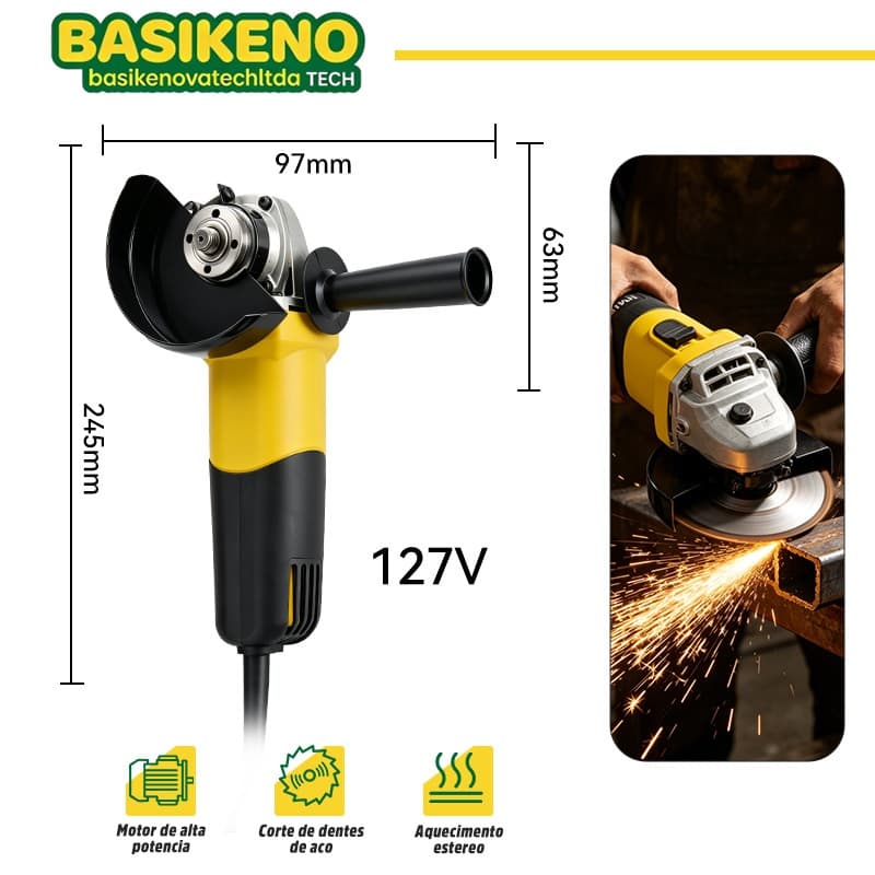 Esmerilhadeira Lixadeira Angular Elétrica 800W Motor 11000RPM Corte Lixa e Polimento Ergonômico Para Obra e Casa