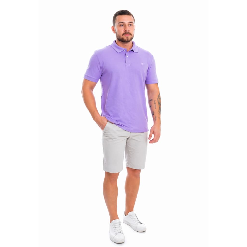 Polo Masculina Lilás Slim em Piquet com Botões Conforto, Estilo Moderno e Caimento Perfeito