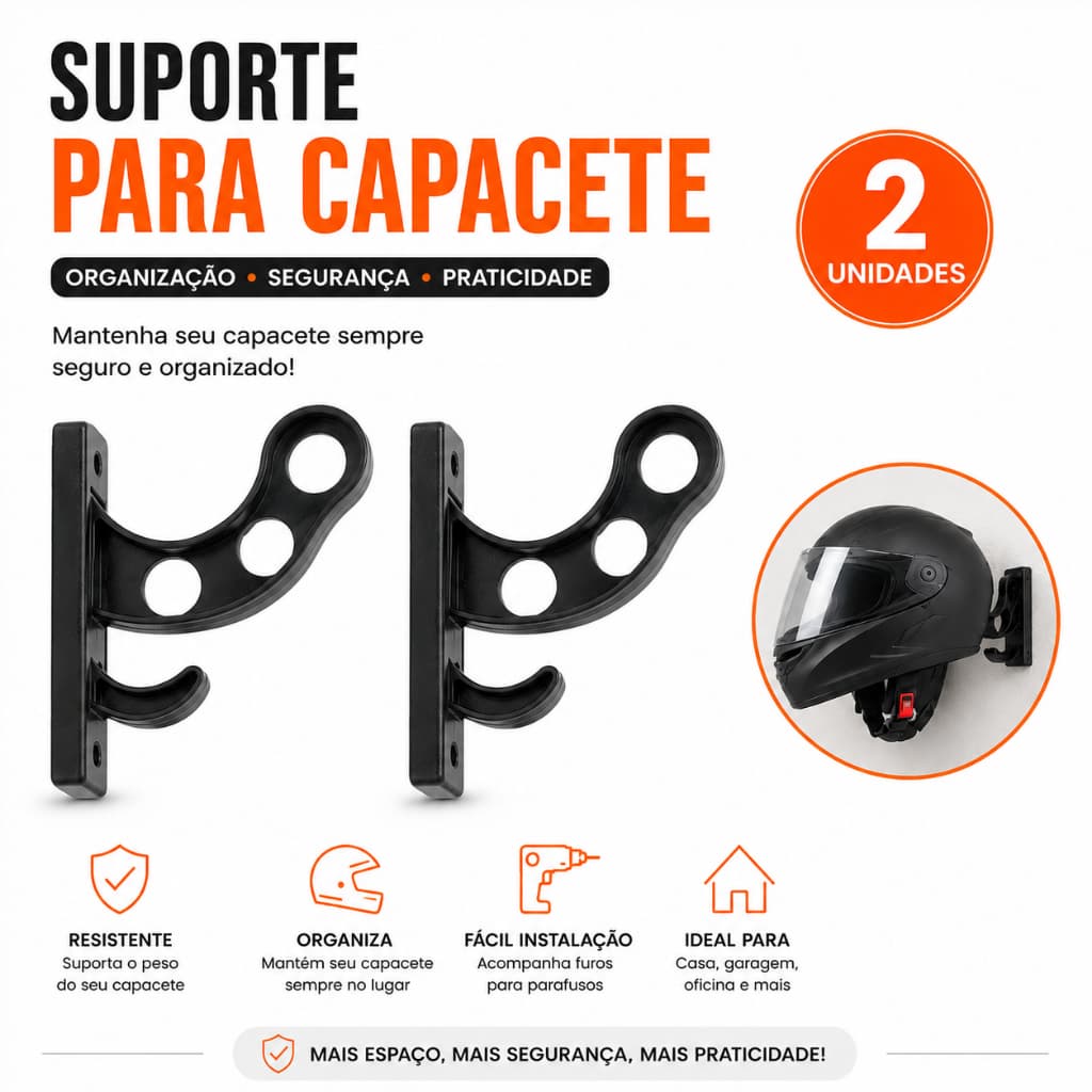 Kit 2 Suporte De Parede Para Pendurar Capacete E Acessórios