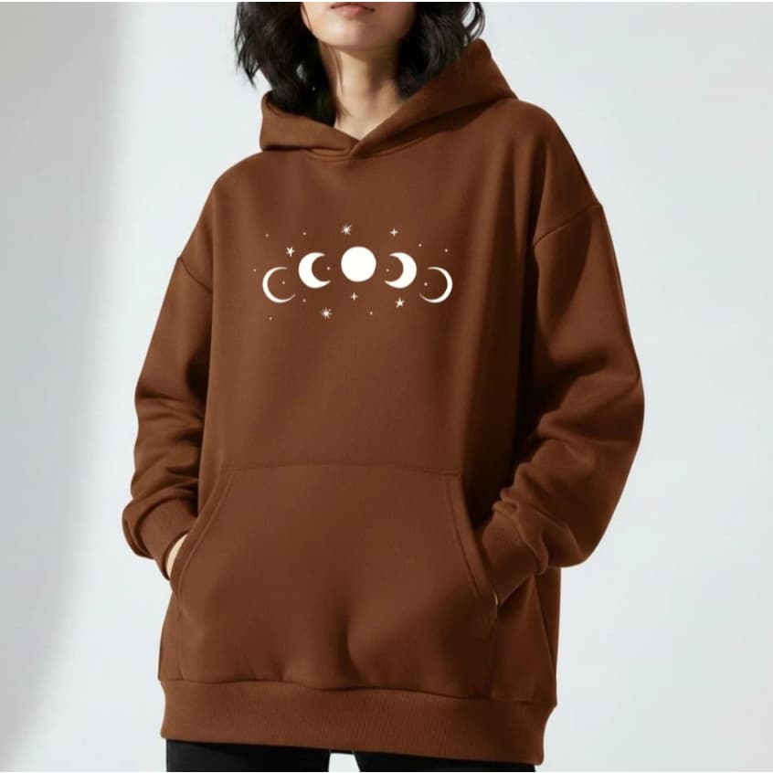 MOLETOM FEMININO CANGURU ESTAMPA " ESTAÇÕES DA LUA" QUENTINHO FLANELADO DIVERSAS CORES