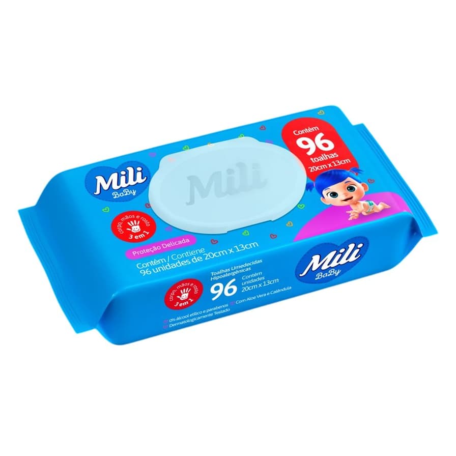 KIT 2PCT Toalhas Umedecidas Mili Baby Proteção Delicada - 96 Unidades