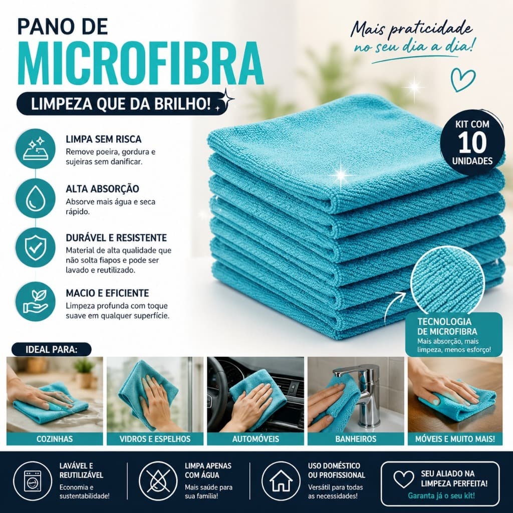 Kit 10 Panos Magico De Chão Limpeza Microfibra Grande 60x80 Gigantes Promoção