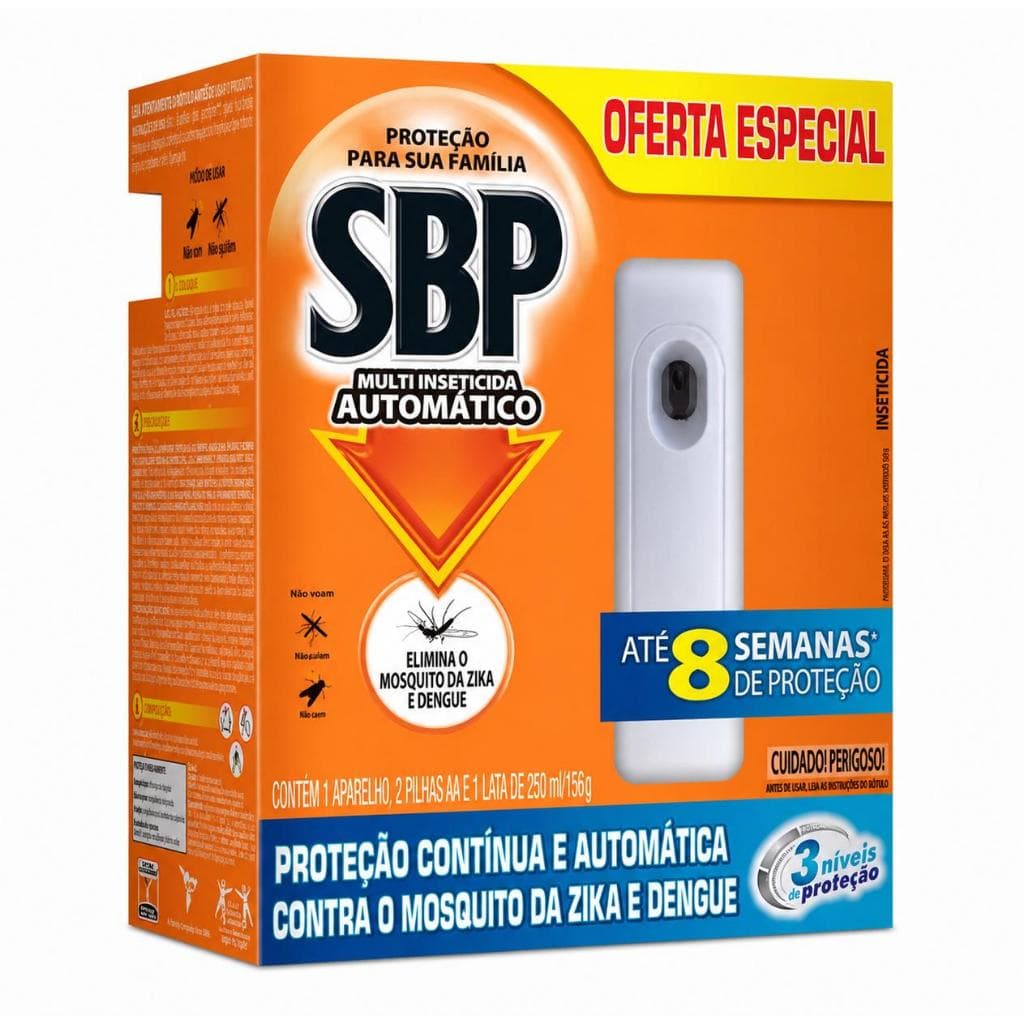 Multi Inseticida Automático SBP, Aparelho + Refil de 250ml, Proteção Até Por 8 Semanas Zika e Dengue