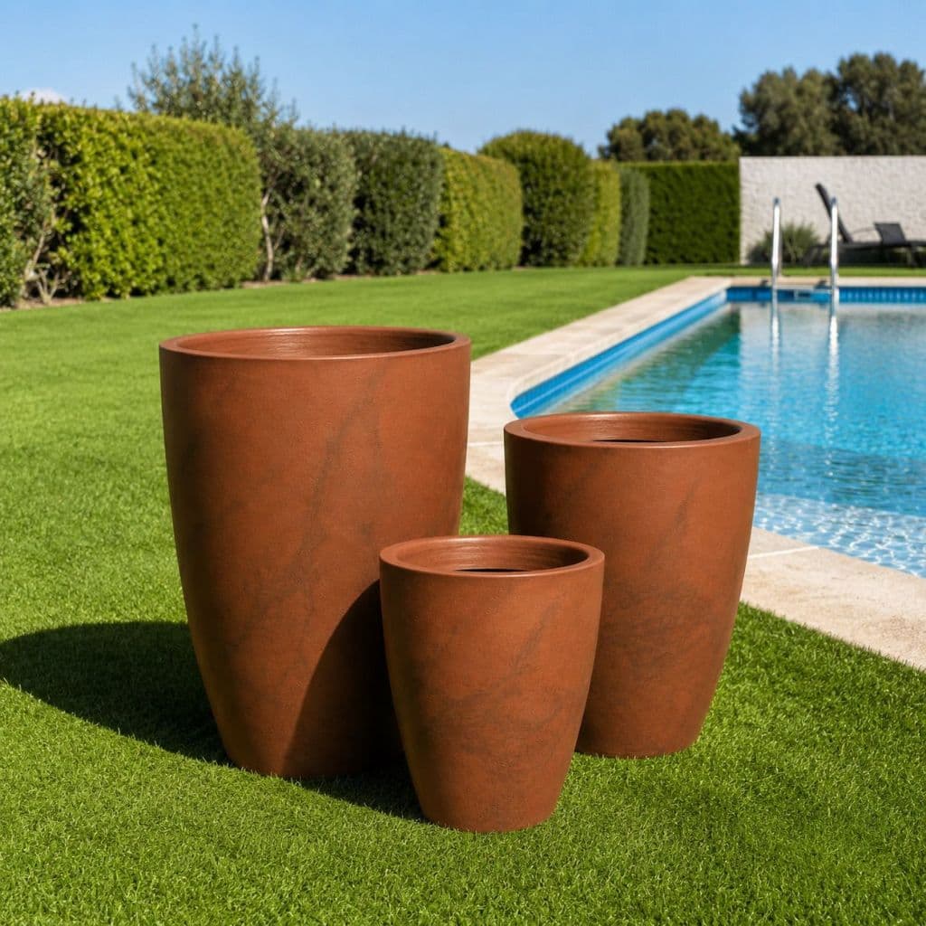 Kit 3 Vasos Coluna Lisa Marmorizada – Elegância e Resistência para seu Jardim