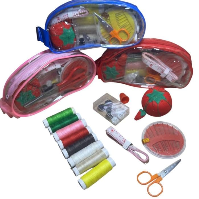 Conjunto De Costura Com Bolsinha Transparente Multicolorido Multiuso Com Tesoura