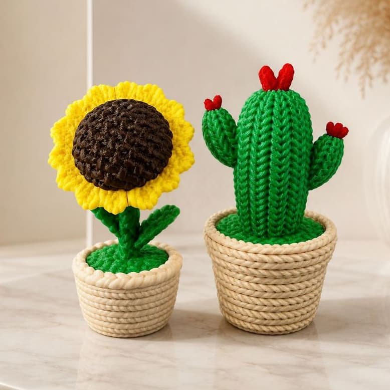 vaso decorativo cacto e girassol | escolha individual ou kit