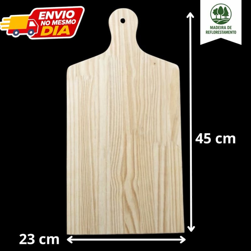 Tábua de Madeira para Churrasco e Corte 45x23cm Grossa com Cabo – Tábua para Carne, Cozinha e Servir