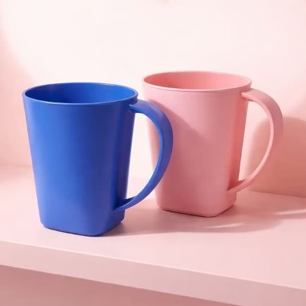 Kit 2 Caneca Plástico Colorida Reforçada Resistente 450ml Multiuso Casa Cozinha Bebida Quente Fria