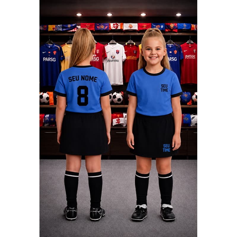 Conjunto Infantil Feminino Saia Short + Camiseta 100% Algodão 30/1 | Roupa Time Personalizada Menina Confortável