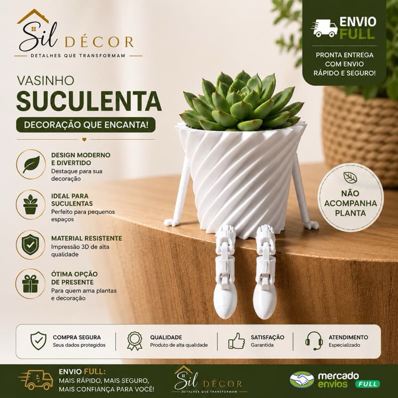 vasinho decorativo para suculenta cactos