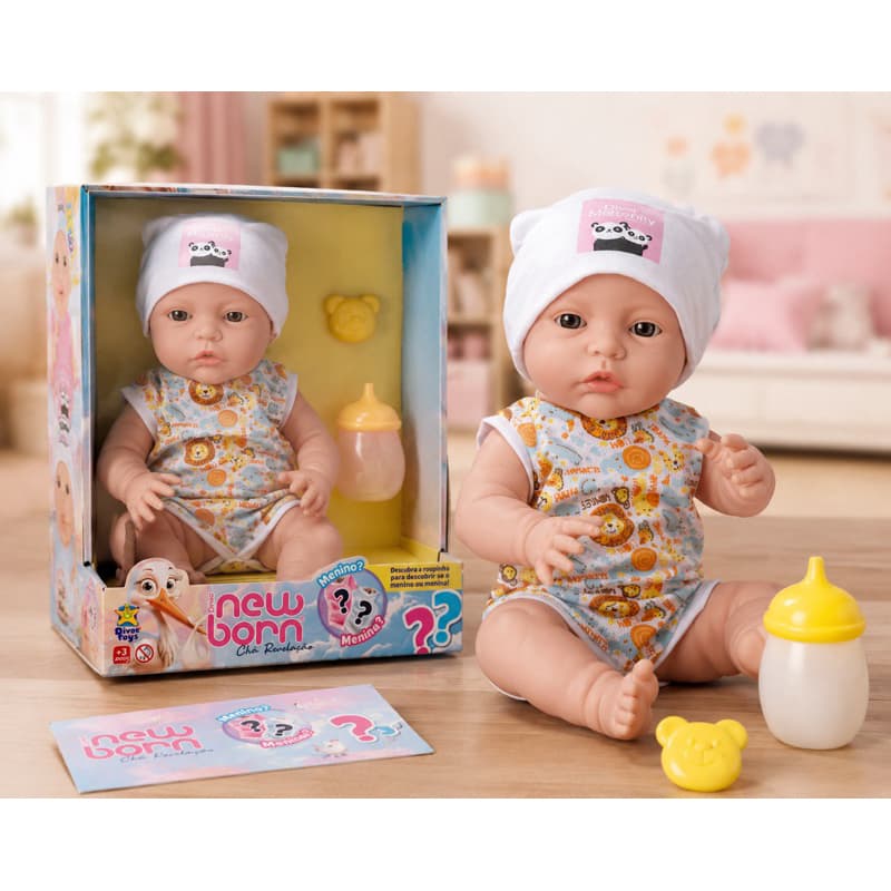 Boneca New Born Chá Revelação  Divertoys Mamadeira/Chupeta