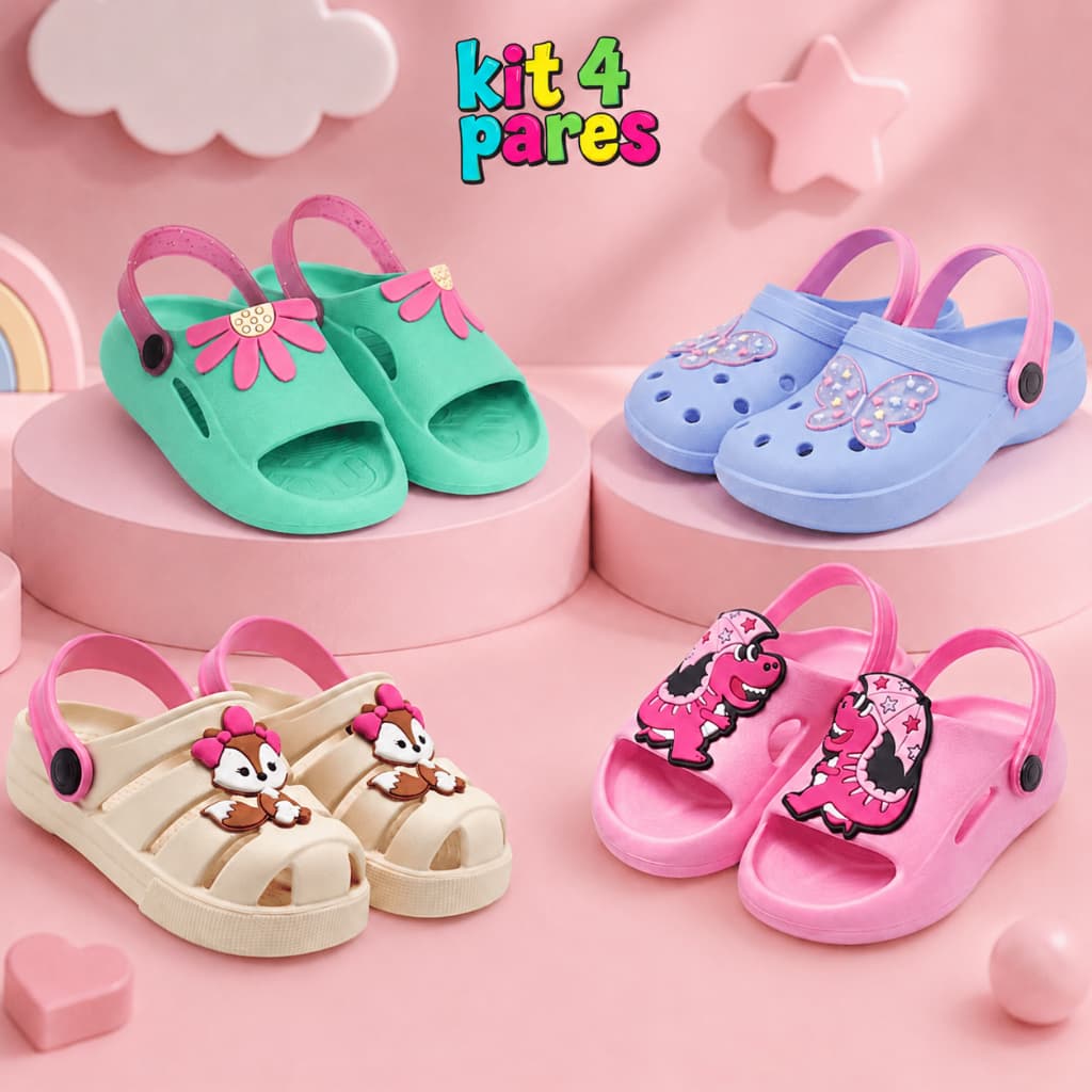 Kit 4 Pares Sandália Babuche Menina Infantil Leve e Confortável