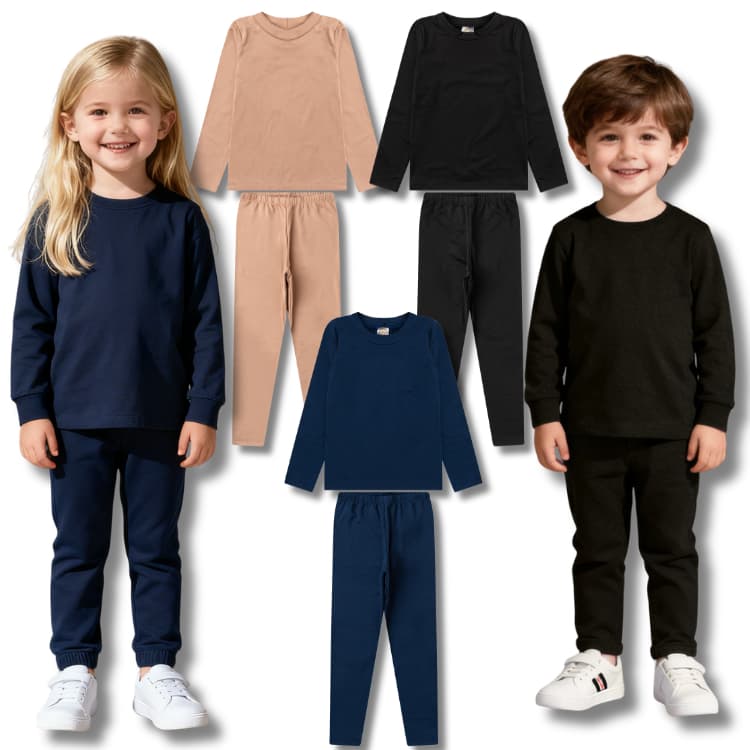 Kit 2 Conjuntos Térmicos Liso Peluciados Unissex Menino e Menina Infantil - Inverno Frio Escolar