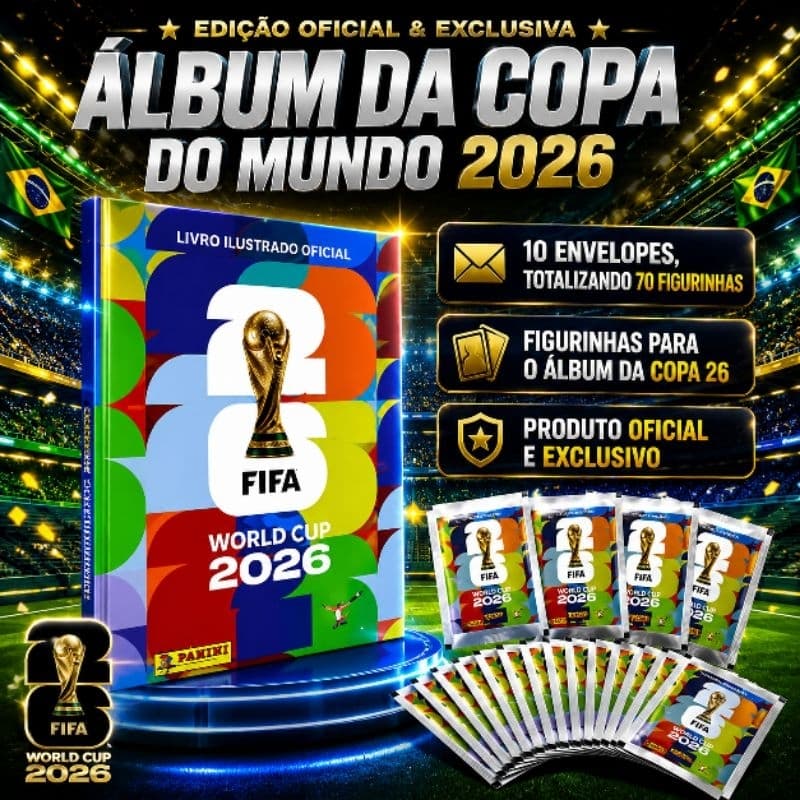 Álbum Oficial Copa do mundo 2026 + 10 envelopes 70 figurinhas Lacradas Capa Mole
