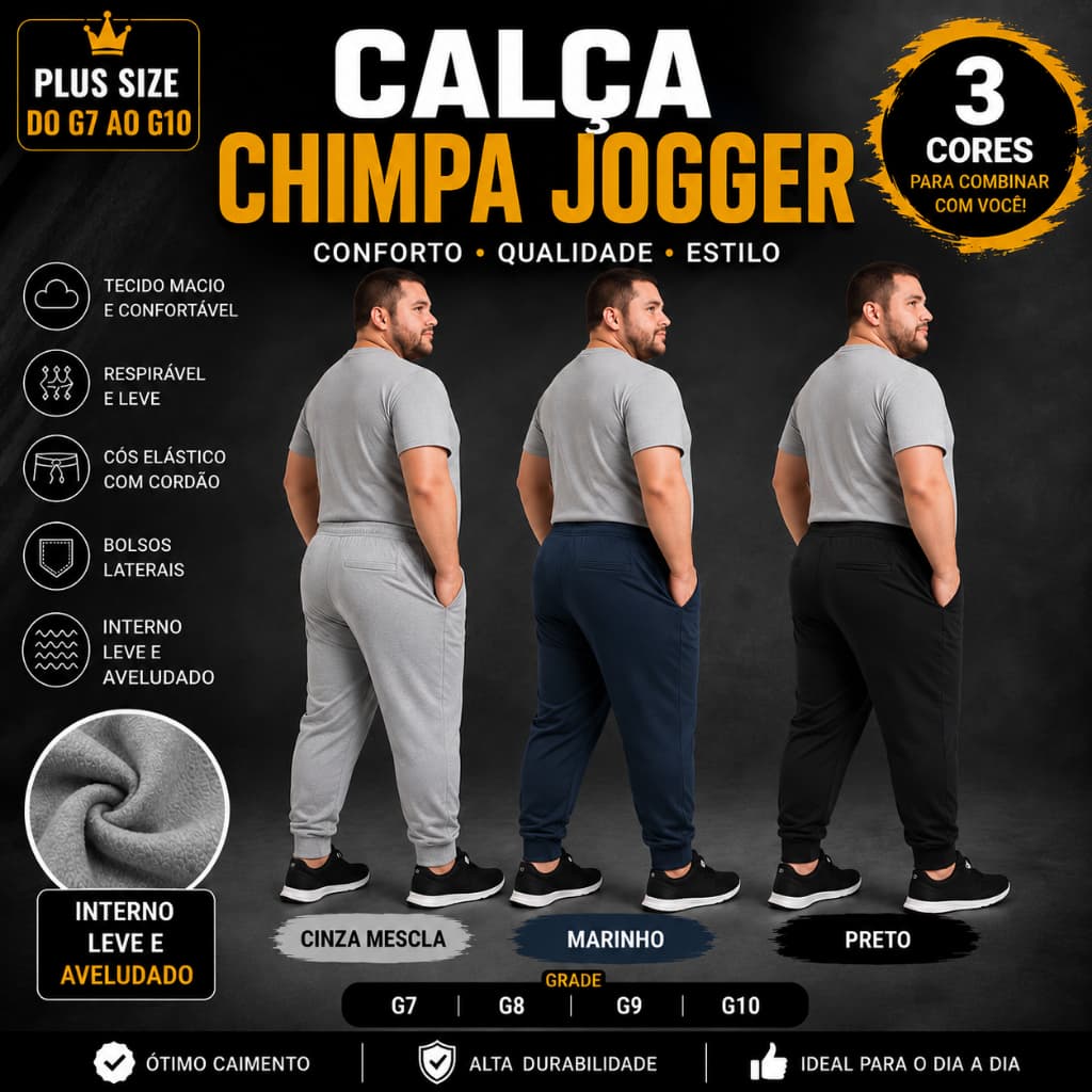 Calça Plus Size - Masculina - (G7-G8 e-G10) - Esporte - Academia - Calça Masculina