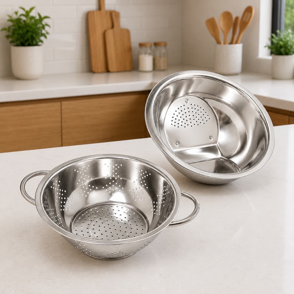 Kit Escorredores em Aço Inox para Massa, Arroz e Legumes