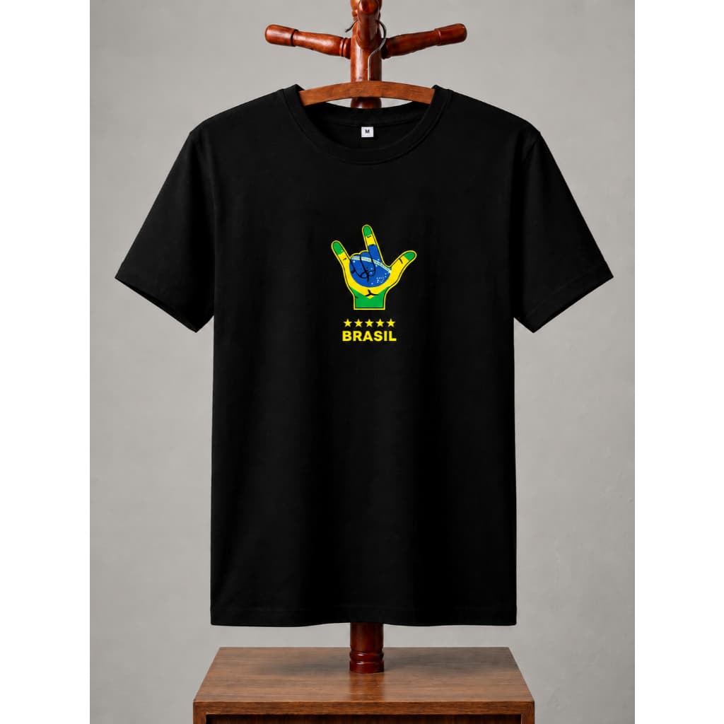 Blusa Preta BRASIL Camiseta Do Brasil Homem Mulher Adulto Torcedor Poliéster Viscose Copa Do Mundo Casual Básica