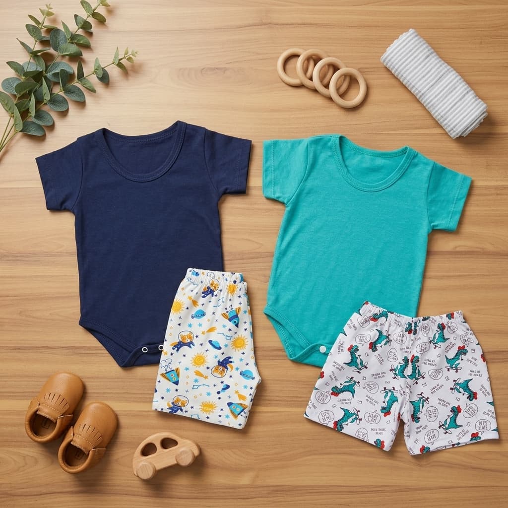kit 4 peças Bebê Menino 3 a 6 meses body e short