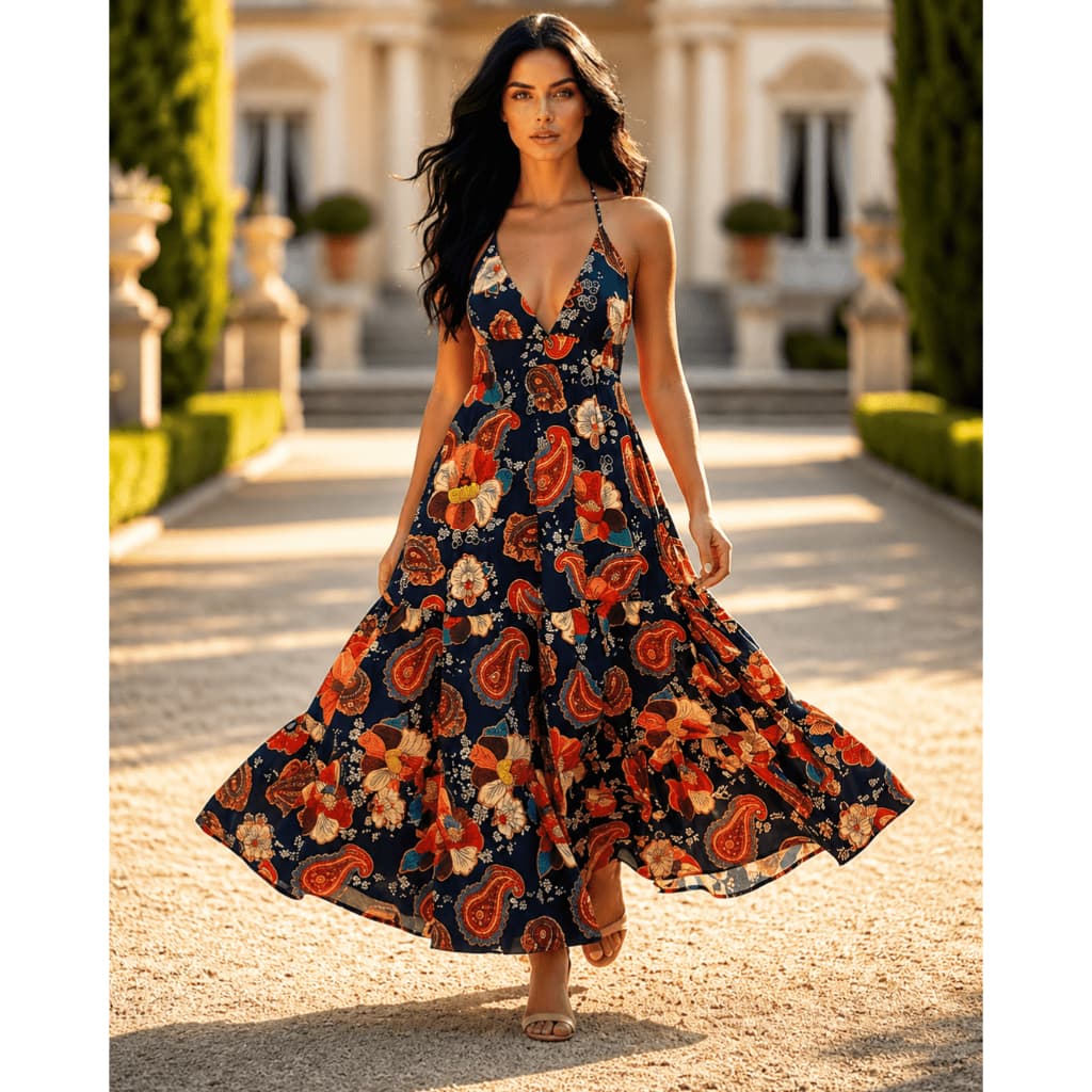 Vestido Longo Feminino 3 Marias Frente Única Amarração Costas Estampa Digital Verão