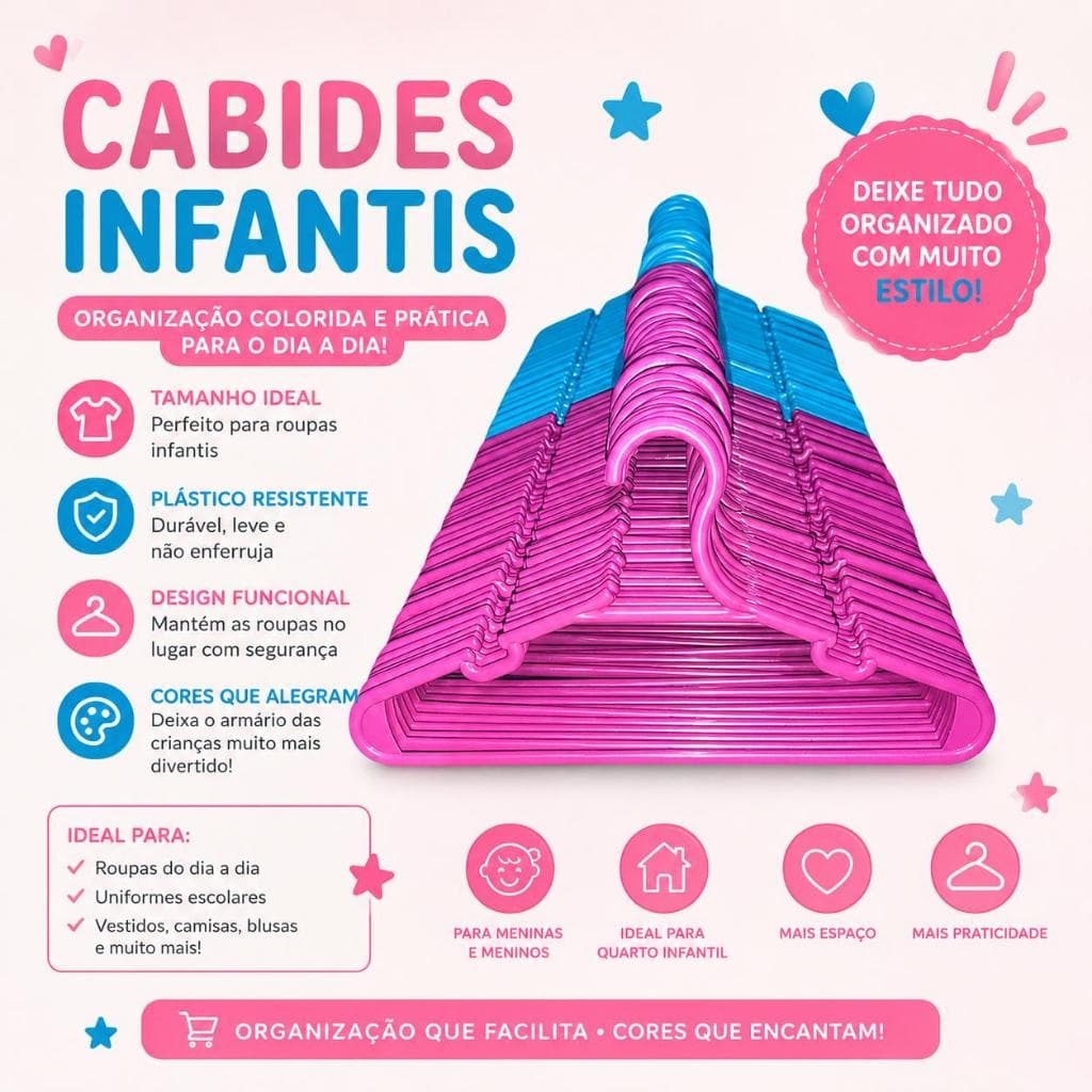Cabide infantil resistente com 30,40 ou 50 unidades!!!