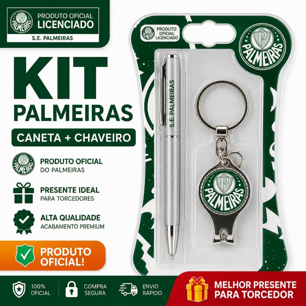 Kit Caneta + Chaveiro Cortador Palmeiras Oficial– Presente Premium Torcedor Palmeirense