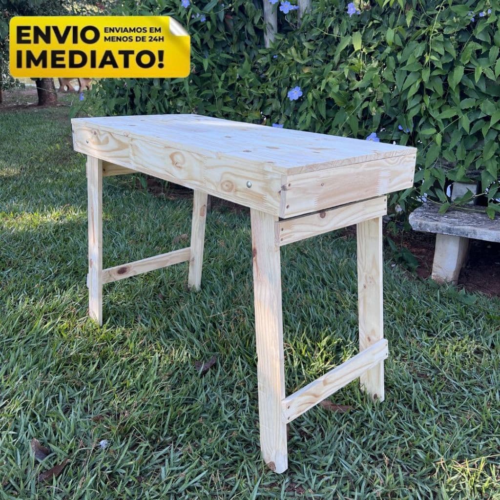 Mesa Dobrável Madeira Natural 100x50x77 Perfeita para Feiras e Eventos Portátil Dobrável