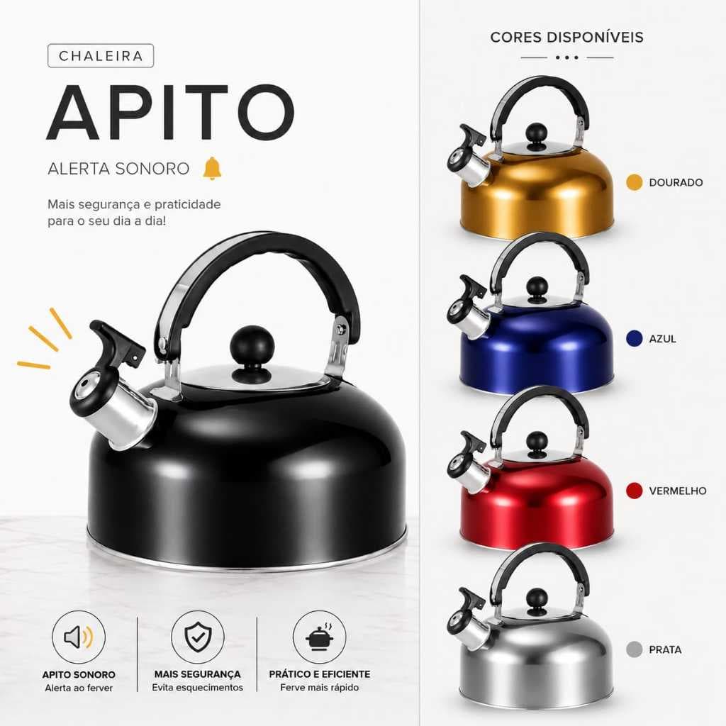 Chaleira Aço Inox com Apito Ferve Rápido Fogão Gás Indução Elétrico Cozinha Elegante Chaleira Apito