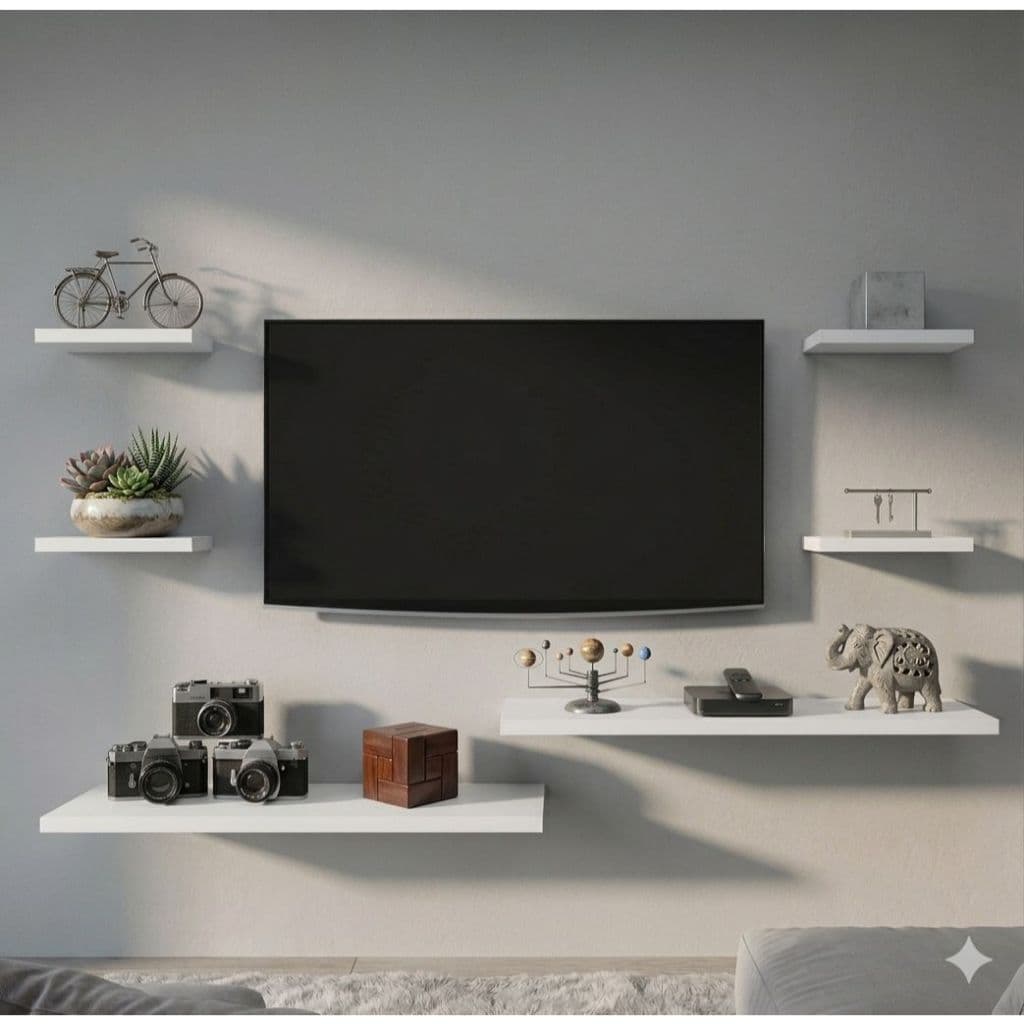 Rack suspenso para quartos e salas com 6 Prateleiras para TV de 60 50 42 e 32 polegadas.