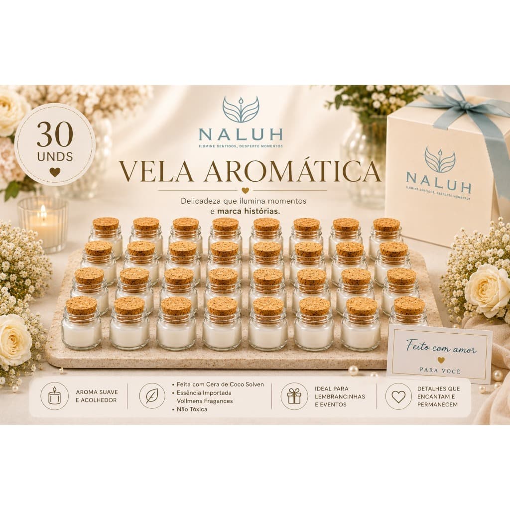30 Mini velas Aromáticas Veganas  Cêra de Côco Premium - SEM Personalização  - Lembrancinhas Brindes
