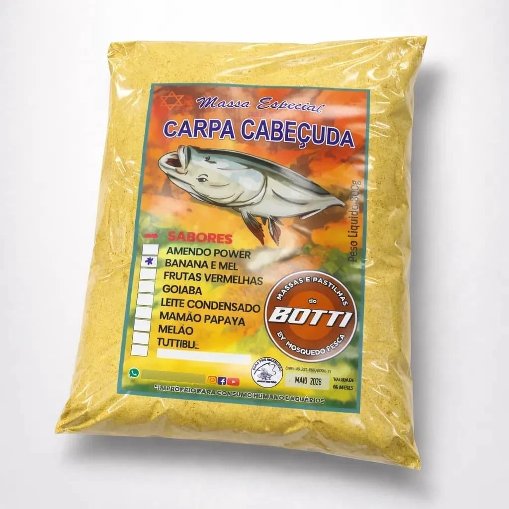 MASSA ESPECIAL EM PÓ BOTTI PARA CARPA CABEÇUDA SABOR BANANA E MEL 800G