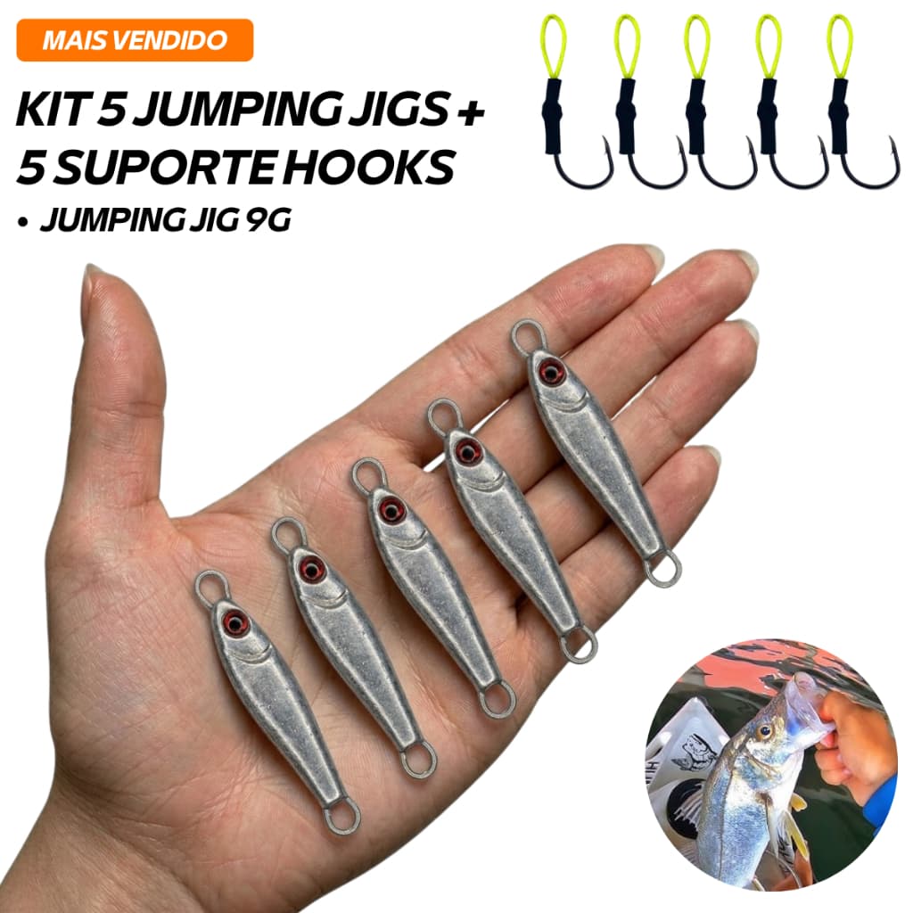 Micro Jumping Jig Pesca 9g Isca Artificial SEM PINTURA Slim Chumbo + Suporte Hook Anzol Kit