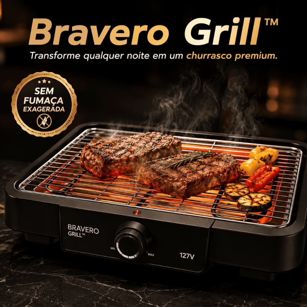 BRAVERO GRILL Churrasqueira Elétrica Antiaderente 127V Grelha Removível Compacta Sem Fumaça