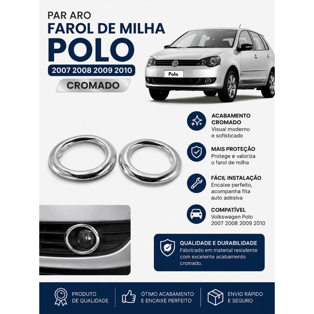 Par Aro Farol de Milha Polo 2007 2008 2009 2010 Cromado
