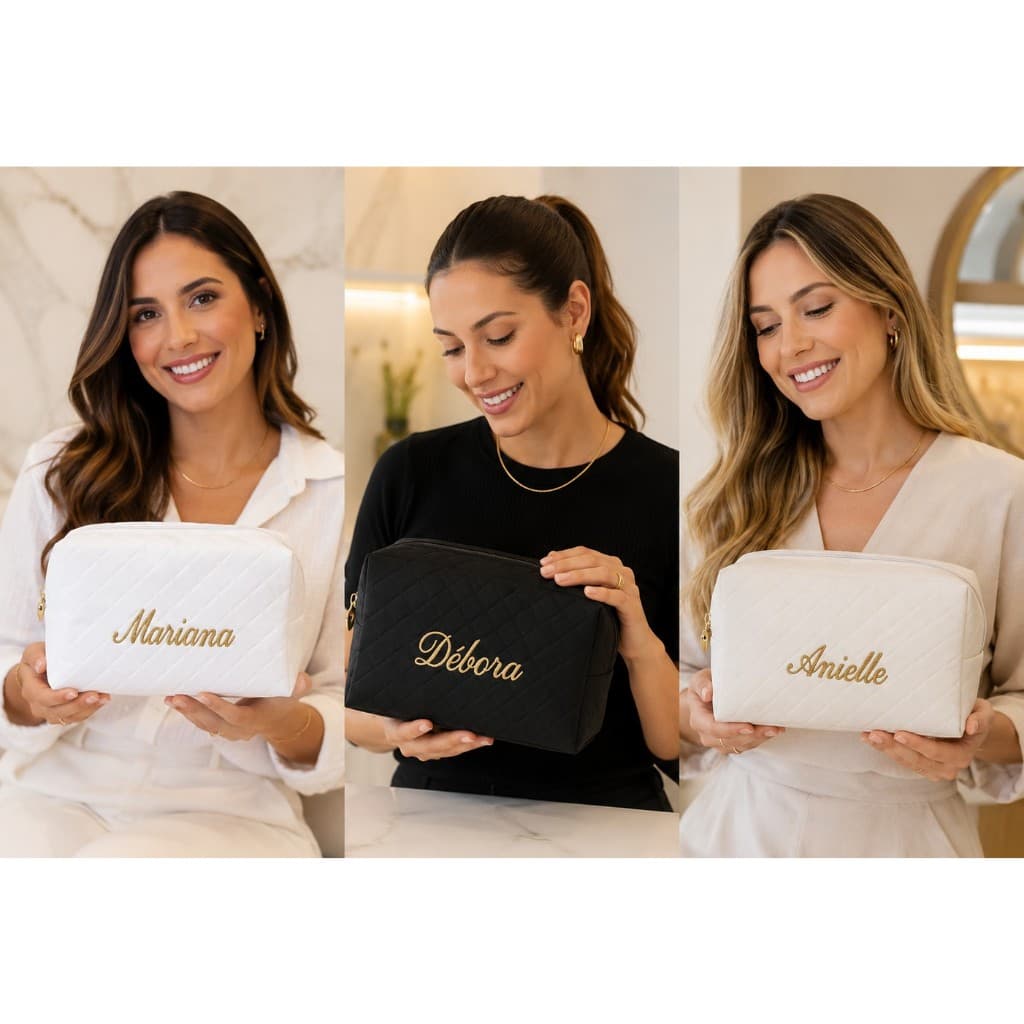 kit 05 Necessaire Feminina Personalizada Premium com Bordado